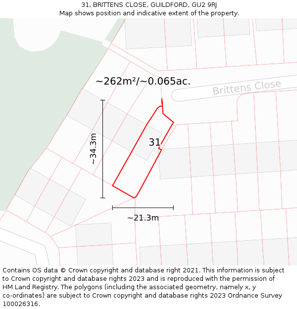31, BRITTENS CLOSE, GUILDFORD, GU2 9RJ: Plot and title map
