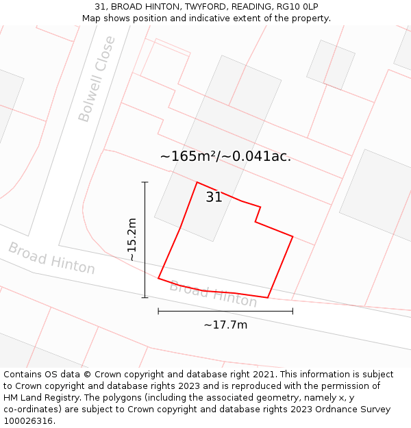 31, BROAD HINTON, TWYFORD, READING, RG10 0LP: Plot and title map