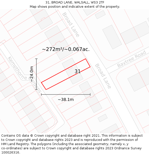 31, BROAD LANE, WALSALL, WS3 2TF: Plot and title map