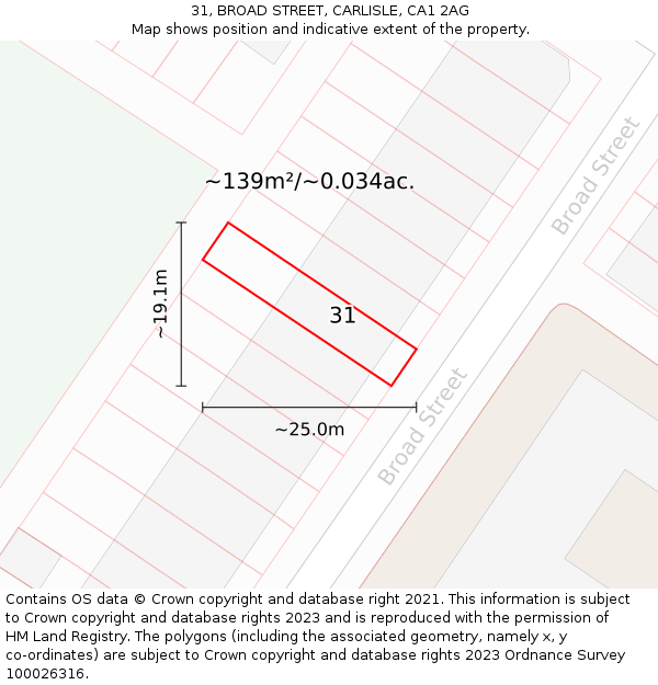31, BROAD STREET, CARLISLE, CA1 2AG: Plot and title map