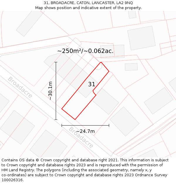 31, BROADACRE, CATON, LANCASTER, LA2 9NQ: Plot and title map