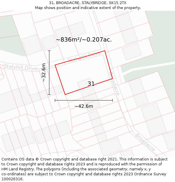 31, BROADACRE, STALYBRIDGE, SK15 2TX: Plot and title map