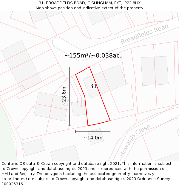 31, BROADFIELDS ROAD, GISLINGHAM, EYE, IP23 8HX: Plot and title map