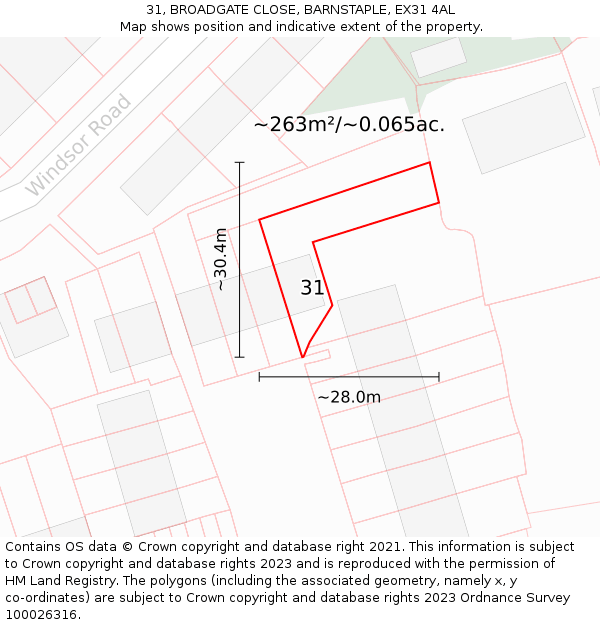 31, BROADGATE CLOSE, BARNSTAPLE, EX31 4AL: Plot and title map