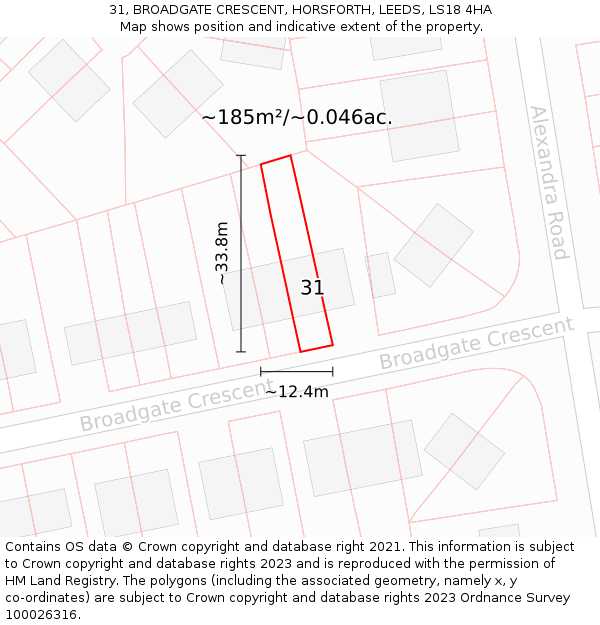 31, BROADGATE CRESCENT, HORSFORTH, LEEDS, LS18 4HA: Plot and title map