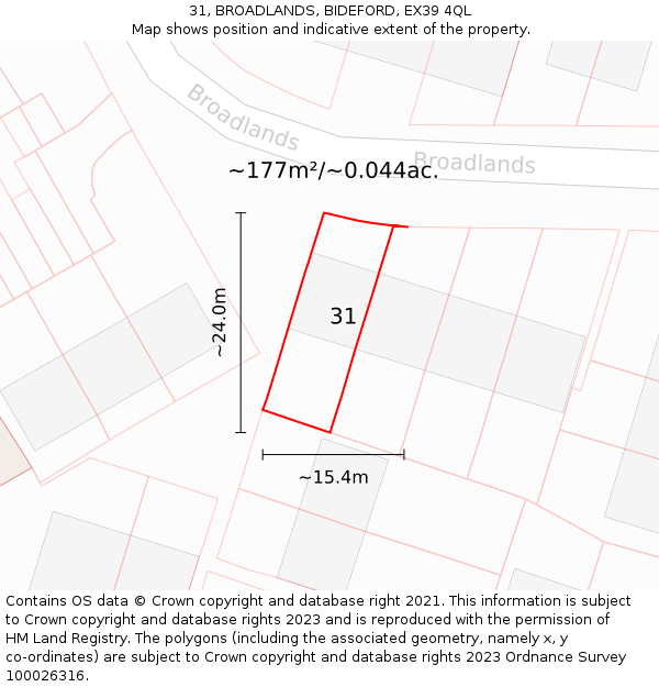 31, BROADLANDS, BIDEFORD, EX39 4QL: Plot and title map