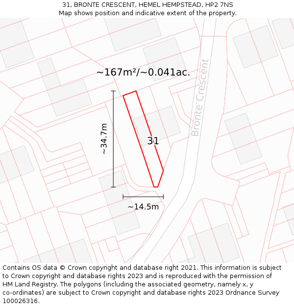 31, BRONTE CRESCENT, HEMEL HEMPSTEAD, HP2 7NS: Plot and title map
