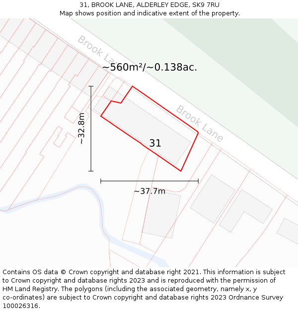 31, BROOK LANE, ALDERLEY EDGE, SK9 7RU: Plot and title map
