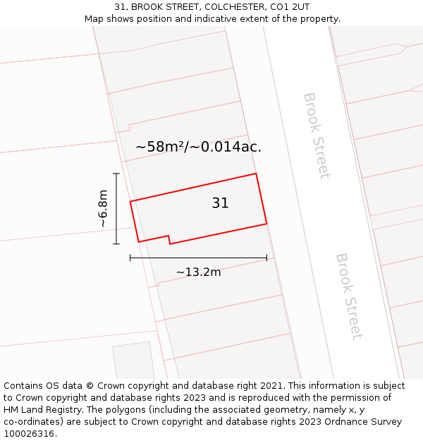 31, BROOK STREET, COLCHESTER, CO1 2UT: Plot and title map