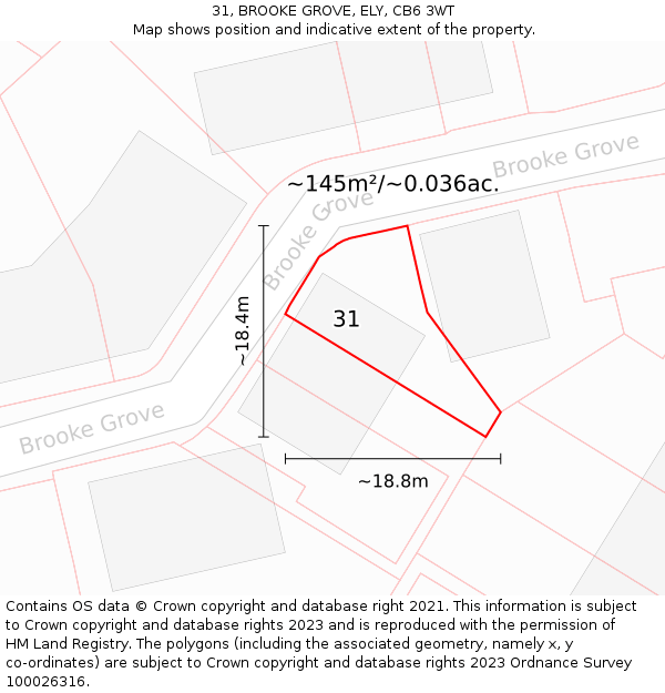 31, BROOKE GROVE, ELY, CB6 3WT: Plot and title map