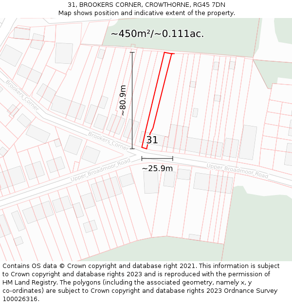 31, BROOKERS CORNER, CROWTHORNE, RG45 7DN: Plot and title map