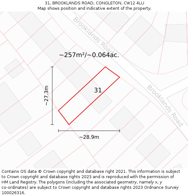 31, BROOKLANDS ROAD, CONGLETON, CW12 4LU: Plot and title map