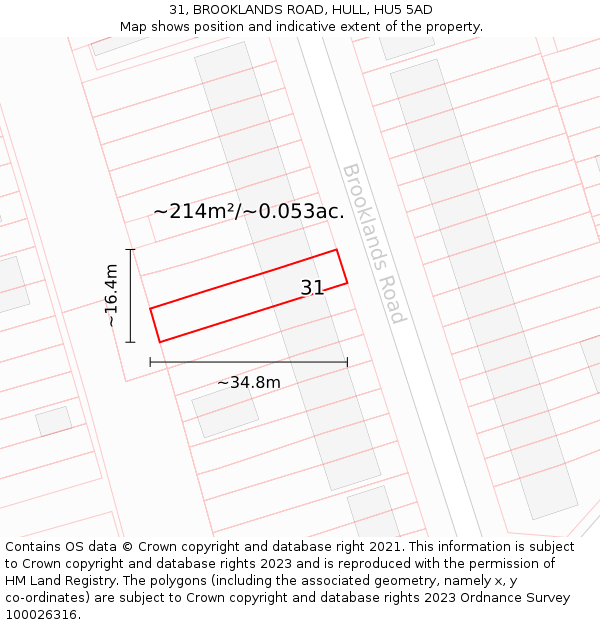 31, BROOKLANDS ROAD, HULL, HU5 5AD: Plot and title map