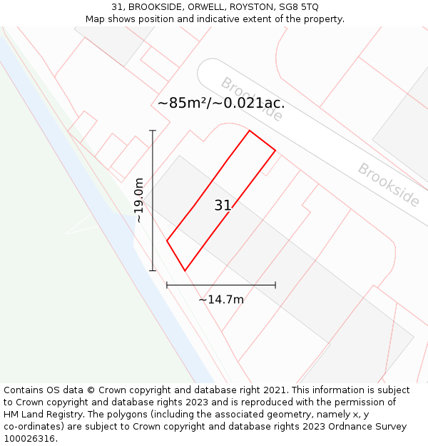 31, BROOKSIDE, ORWELL, ROYSTON, SG8 5TQ: Plot and title map