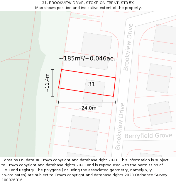 31, BROOKVIEW DRIVE, STOKE-ON-TRENT, ST3 5XJ: Plot and title map