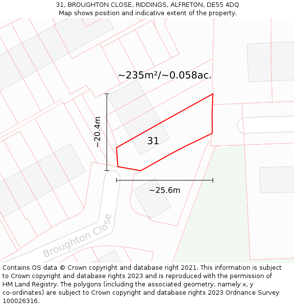31, BROUGHTON CLOSE, RIDDINGS, ALFRETON, DE55 4DQ: Plot and title map