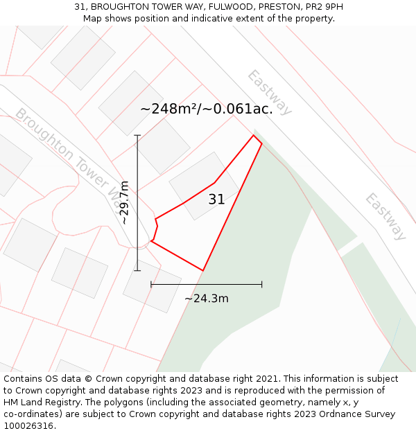 31, BROUGHTON TOWER WAY, FULWOOD, PRESTON, PR2 9PH: Plot and title map