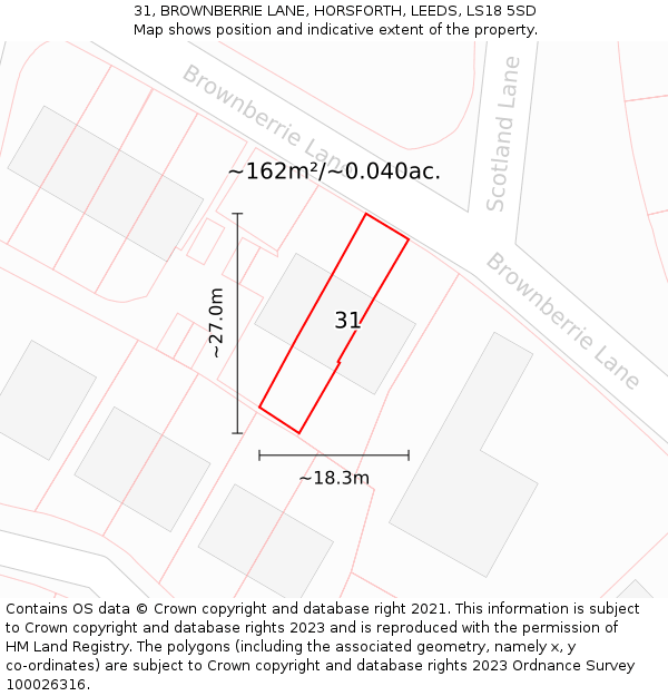 31, BROWNBERRIE LANE, HORSFORTH, LEEDS, LS18 5SD: Plot and title map