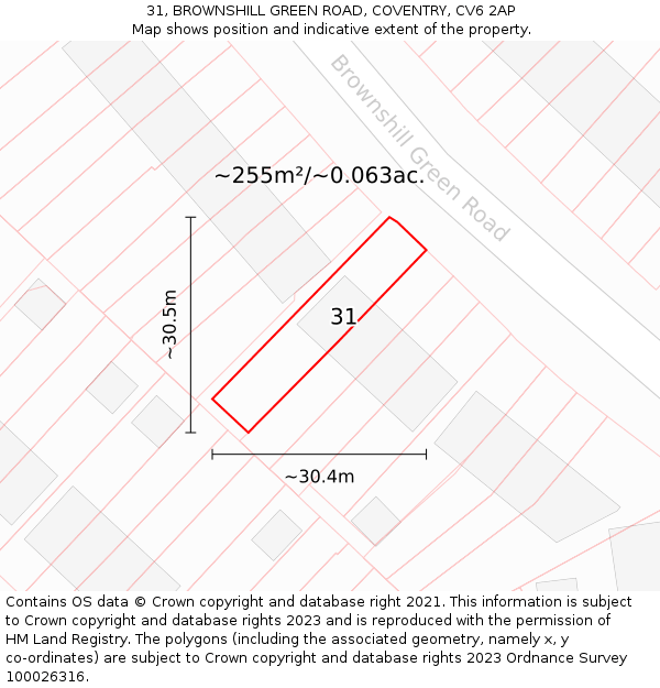 31, BROWNSHILL GREEN ROAD, COVENTRY, CV6 2AP: Plot and title map