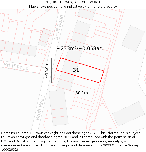 31, BRUFF ROAD, IPSWICH, IP2 8GT: Plot and title map
