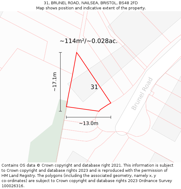 31, BRUNEL ROAD, NAILSEA, BRISTOL, BS48 2FD: Plot and title map