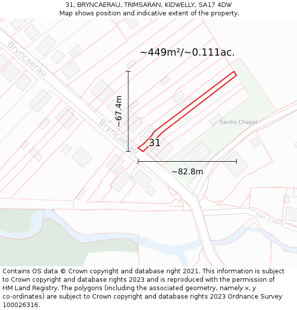 31, BRYNCAERAU, TRIMSARAN, KIDWELLY, SA17 4DW: Plot and title map