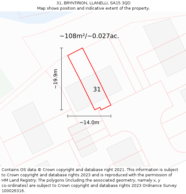 31, BRYNTIRION, LLANELLI, SA15 3QD: Plot and title map