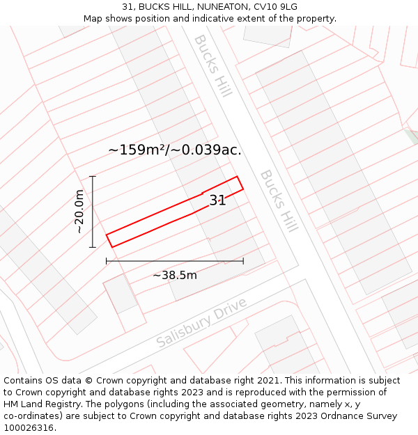 31, BUCKS HILL, NUNEATON, CV10 9LG: Plot and title map