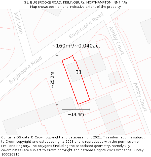 31, BUGBROOKE ROAD, KISLINGBURY, NORTHAMPTON, NN7 4AY: Plot and title map