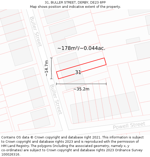 31, BULLER STREET, DERBY, DE23 6PP: Plot and title map