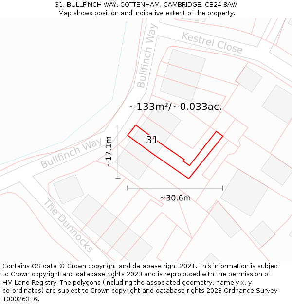 31, BULLFINCH WAY, COTTENHAM, CAMBRIDGE, CB24 8AW: Plot and title map