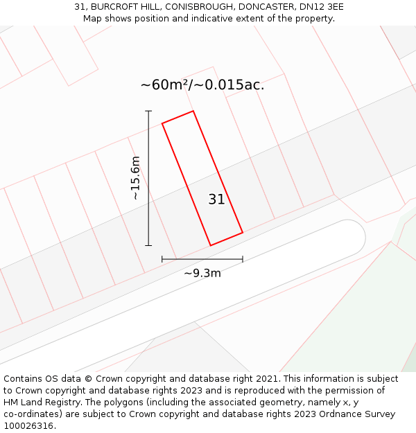 31, BURCROFT HILL, CONISBROUGH, DONCASTER, DN12 3EE: Plot and title map