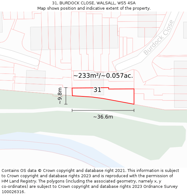 31, BURDOCK CLOSE, WALSALL, WS5 4SA: Plot and title map