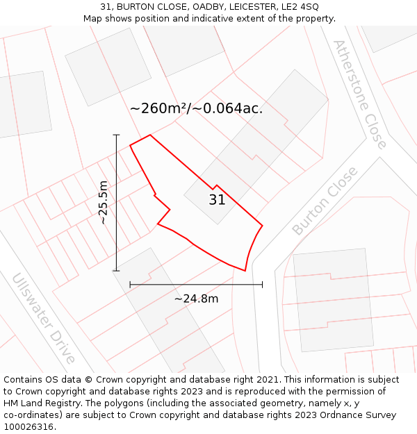 31, BURTON CLOSE, OADBY, LEICESTER, LE2 4SQ: Plot and title map