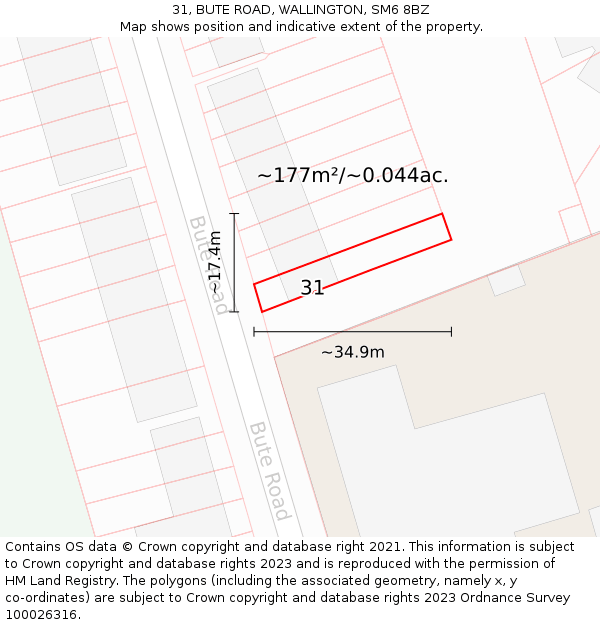 31, BUTE ROAD, WALLINGTON, SM6 8BZ: Plot and title map