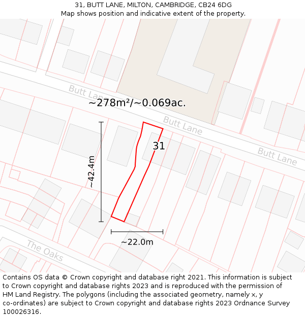 31, BUTT LANE, MILTON, CAMBRIDGE, CB24 6DG: Plot and title map