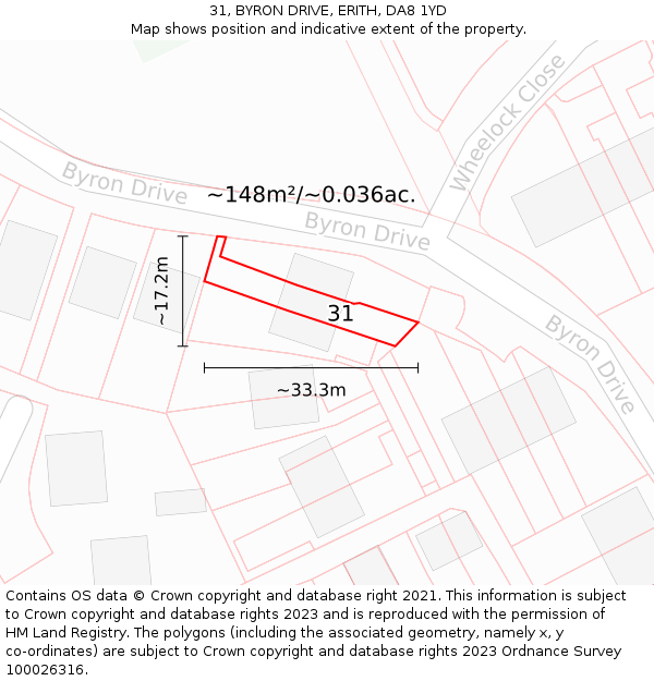 31, BYRON DRIVE, ERITH, DA8 1YD: Plot and title map