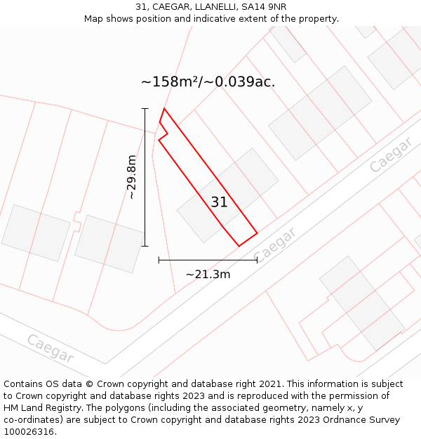 31, CAEGAR, LLANELLI, SA14 9NR: Plot and title map