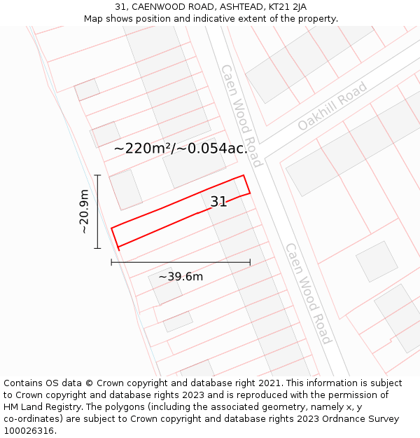 31, CAENWOOD ROAD, ASHTEAD, KT21 2JA: Plot and title map