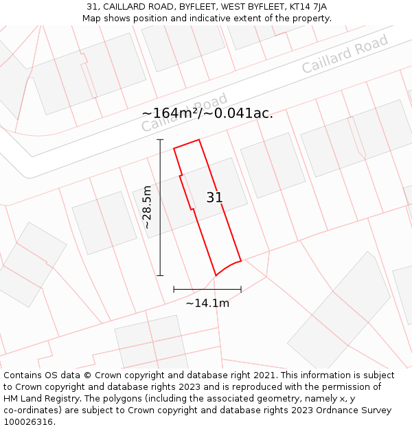 31, CAILLARD ROAD, BYFLEET, WEST BYFLEET, KT14 7JA: Plot and title map