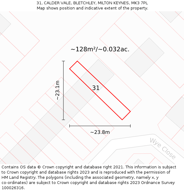 31, CALDER VALE, BLETCHLEY, MILTON KEYNES, MK3 7PL: Plot and title map