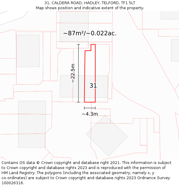31, CALDERA ROAD, HADLEY, TELFORD, TF1 5LT: Plot and title map