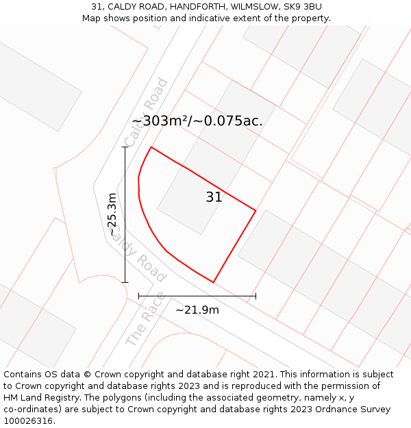 31, CALDY ROAD, HANDFORTH, WILMSLOW, SK9 3BU: Plot and title map