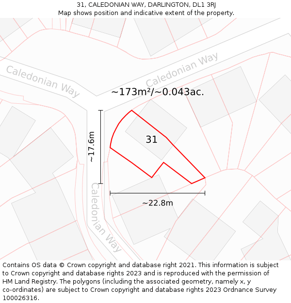 31, CALEDONIAN WAY, DARLINGTON, DL1 3RJ: Plot and title map