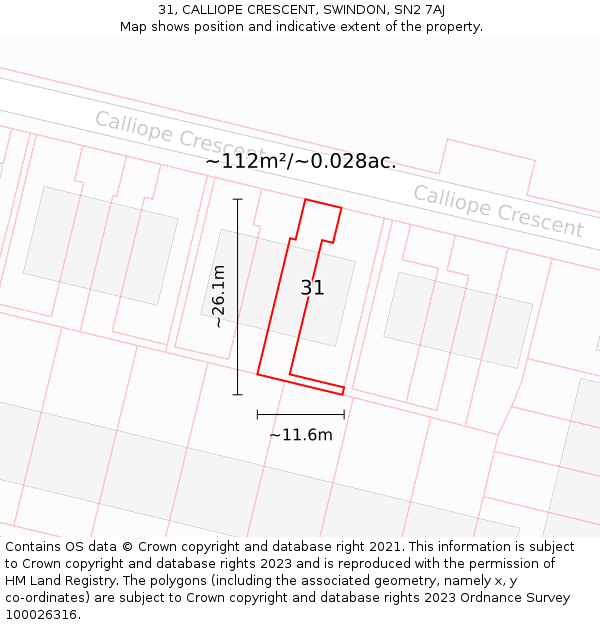 31, CALLIOPE CRESCENT, SWINDON, SN2 7AJ: Plot and title map