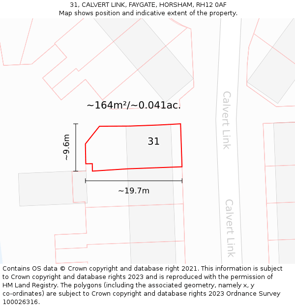 31, CALVERT LINK, FAYGATE, HORSHAM, RH12 0AF: Plot and title map