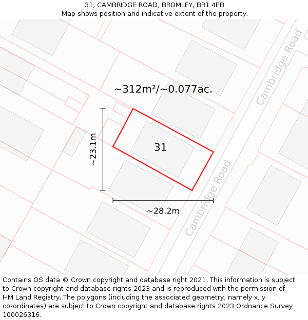 31, CAMBRIDGE ROAD, BROMLEY, BR1 4EB: Plot and title map