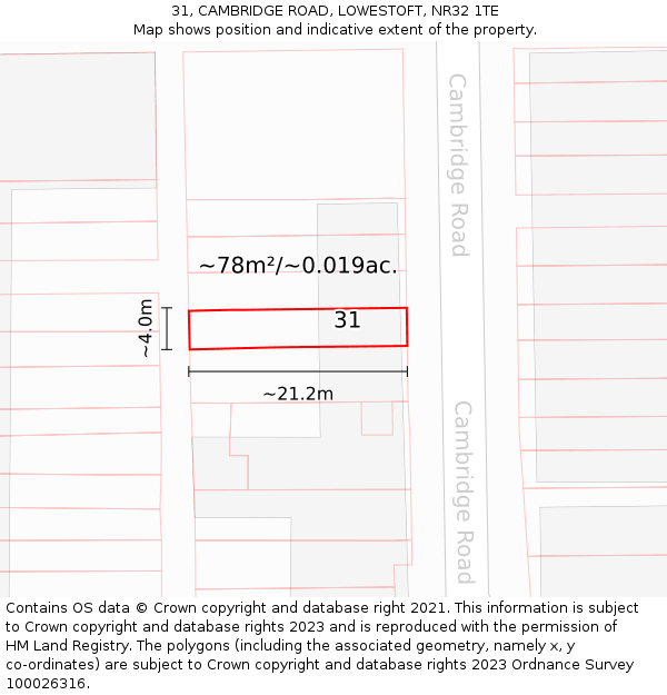 31, CAMBRIDGE ROAD, LOWESTOFT, NR32 1TE: Plot and title map