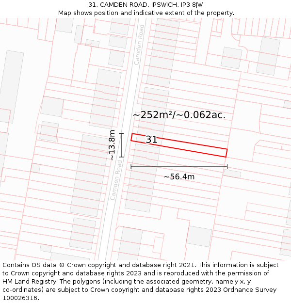 31, CAMDEN ROAD, IPSWICH, IP3 8JW: Plot and title map