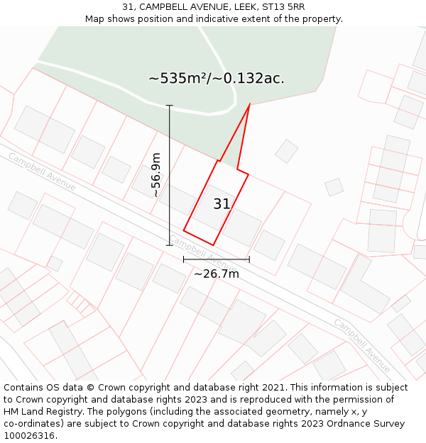 31, CAMPBELL AVENUE, LEEK, ST13 5RR: Plot and title map